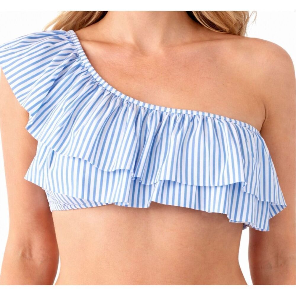 Vimpunec Blue White Striped One Shoulder Swim Suit Top Womens Size S